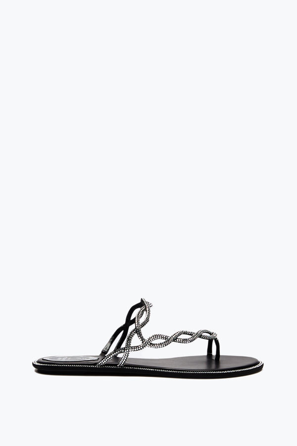 joyas de la trenza negro sandalia plana 10 rene caovilla