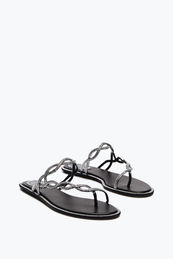 joyas de la trenza negro sandalia plana 10 rene caovilla