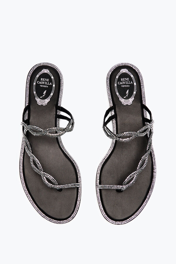joyas de la trenza negro sandalia plana 10 rene caovilla