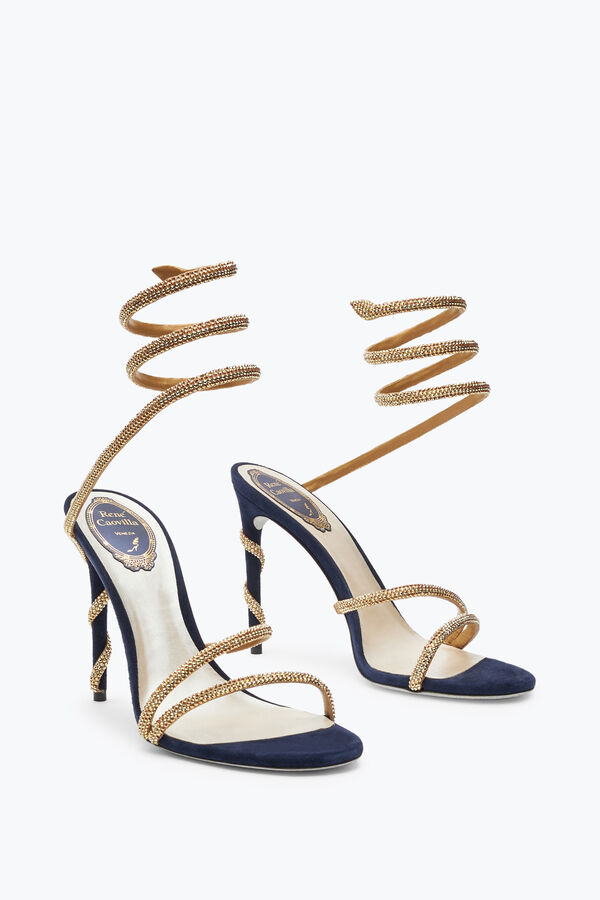 joyas margot cristal azul-oro sandalia 105 rene caovilla