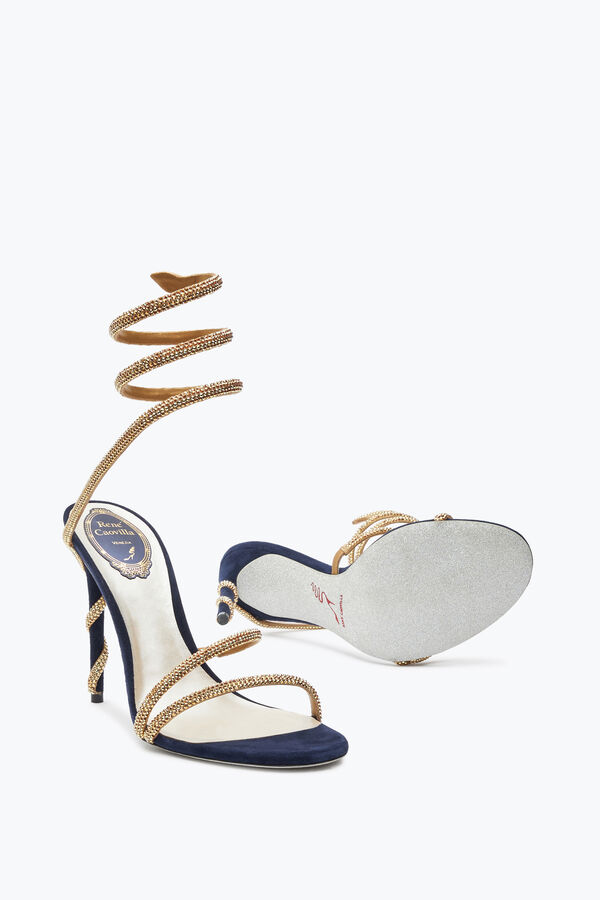 joyas margot cristal azul-oro sandalia 105 rene caovilla