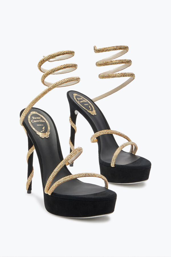 joyas margot cristal negro-oro de la plataforma de la sandalia 130 rene caovilla