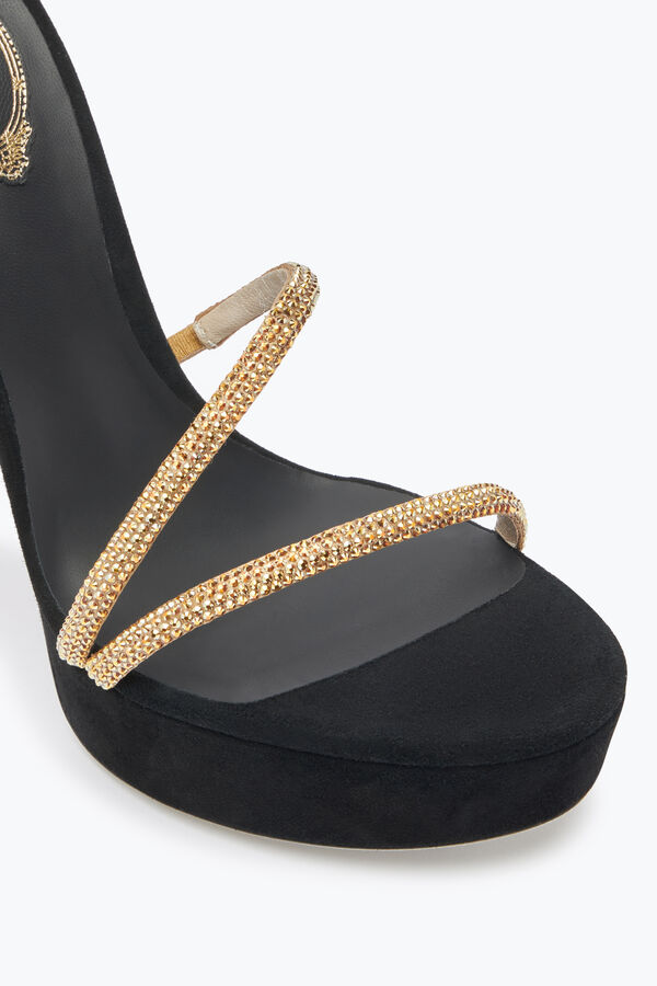 joyas margot cristal negro-oro de la plataforma de la sandalia 130 rene caovilla
