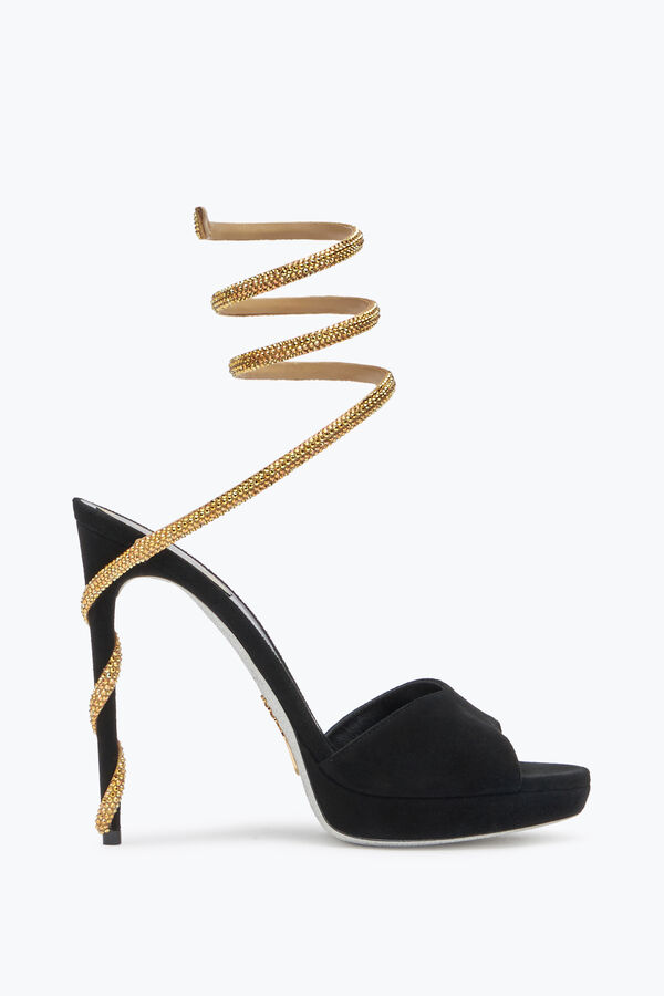 joyas margot de ante negro y oro de la plataforma de la sandalia 120 rene caovilla