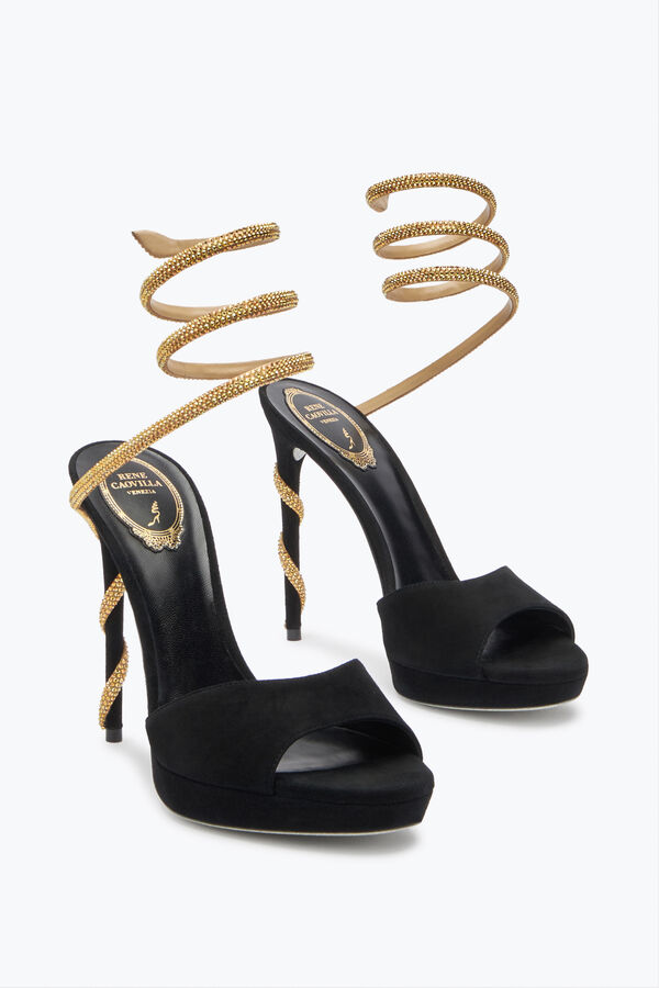 joyas margot de ante negro y oro de la plataforma de la sandalia 120 rene caovilla