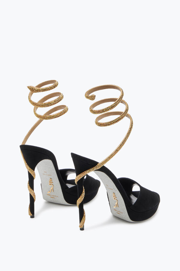 joyas margot de ante negro y oro de la plataforma de la sandalia 120 rene caovilla
