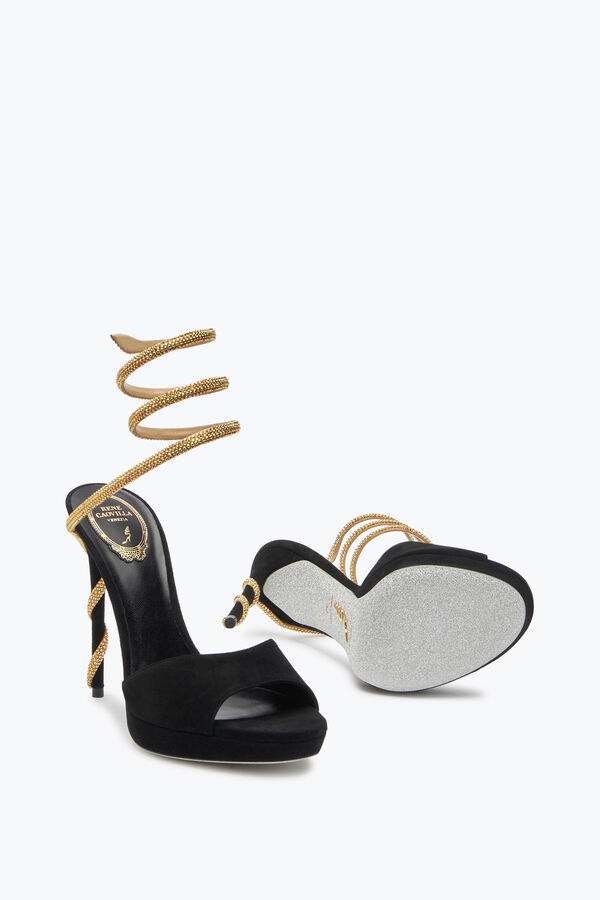 joyas margot de ante negro y oro de la plataforma de la sandalia 120 rene caovilla