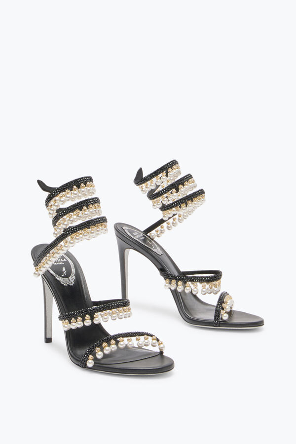joyas araÑa negro sandalia con perlas 105 rene caovilla