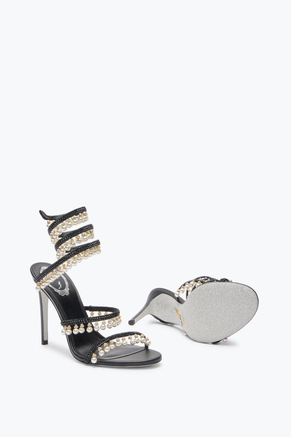 joyas araÑa negro sandalia con perlas 105 rene caovilla