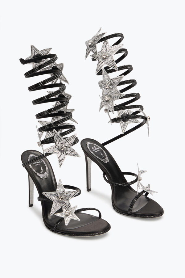 jeweled super cleo estrella de plata y negro sandalia 105 rene caovilla