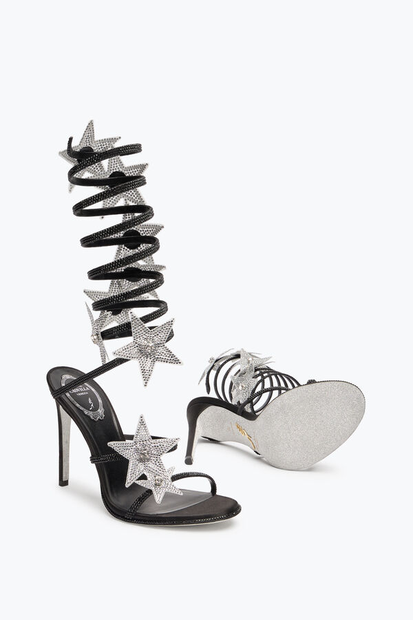jeweled super cleo estrella de plata y negro sandalia 105 rene caovilla
