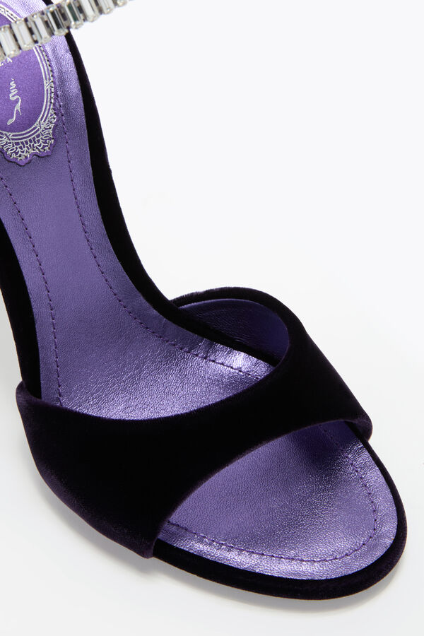 joyas de la chispa de la sandalia en terciopelo morado 105 rene caovilla