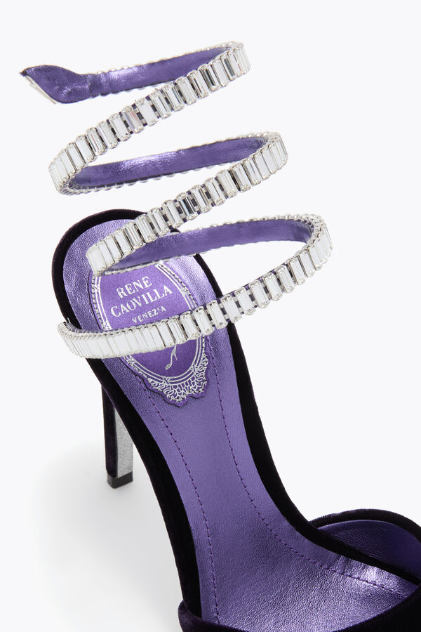 joyas de la chispa de la sandalia en terciopelo morado 105 rene caovilla