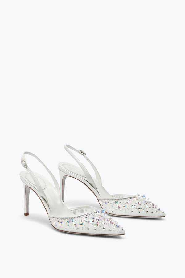 joyas de cenicienta blanca slingback con cristal de 80 rene caovilla